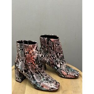 Sugar Element Snakeskin Print Ankle Boots Women's Size 7.5 M Block Heel Colorful